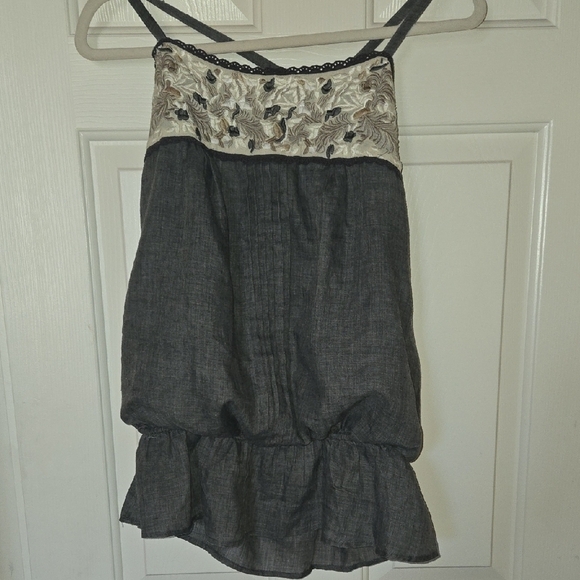 Papaya M/L Y2K Gray Balloon Cami Babydoll Embroidery Spaghetti Strap Wooden Ring - Picture 6 of 13